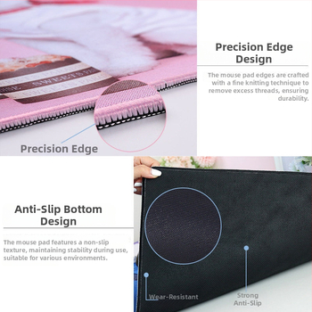 Podložka pod myš s opierkou na zápästie, hrubá herná podložka na stôl, anime štýl, protišmytová tkanina-guma, OEM potlač loga