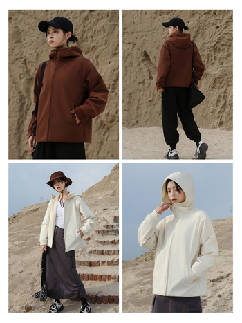 Jachetă pentru drumeții de femei – rezistentă la vânt și apă, țesătură poliester, căptușeală din fleece polar, model uni, mâneci lungi