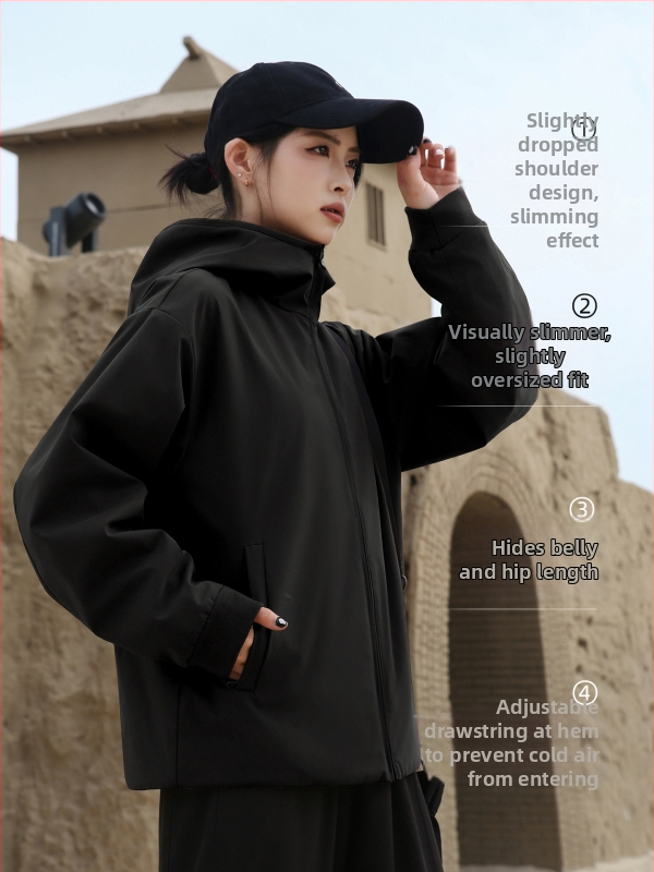 Dámska turistická bunda – vetruodolná a nepremokavá, polyesterový materiál, polar fleece podšívka, jednofarebný vzor, dlhé rukávy