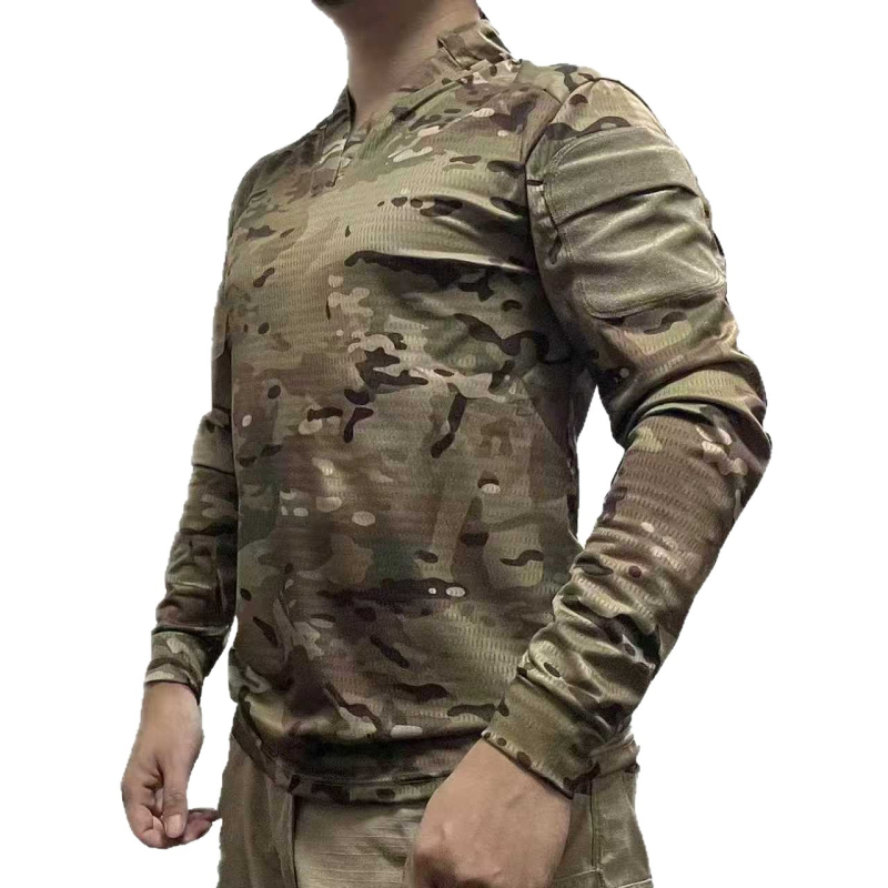 Tricou cu mâneci lungi camuflat, fibră sintetică, respirabil, uscare rapidă, impermeabil, rezistent la vânt, pentru adulți