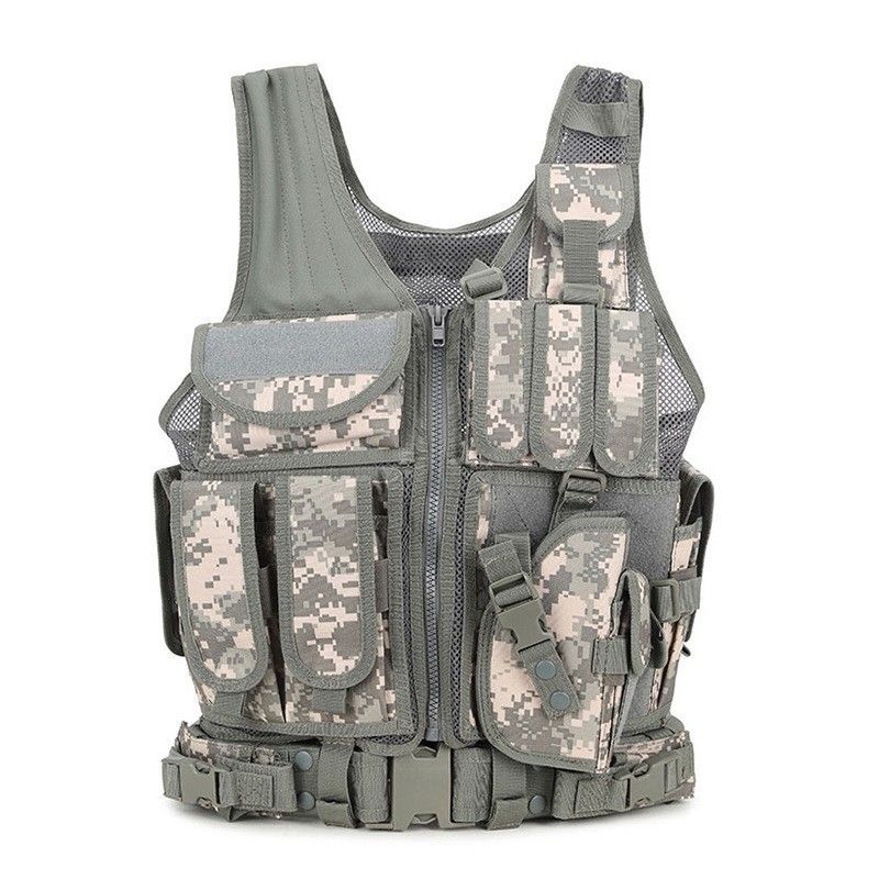 Vesta tactică de exterior cu camuflaj, țesătură Oxford, unisex adulți, uniformă de antrenament pentru tir și arte marțiale, pentru toate anotimpurile