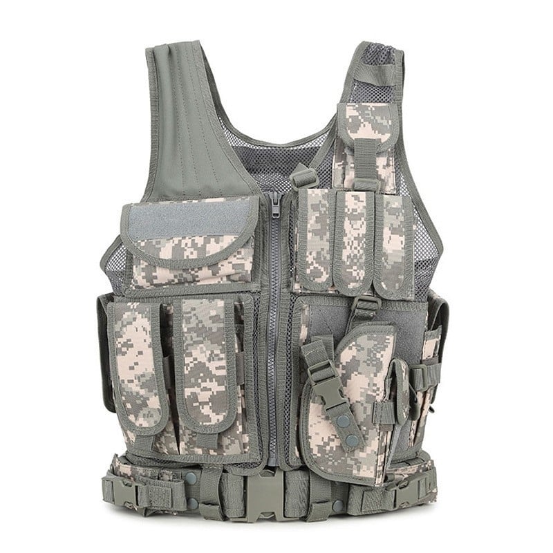 Vesta tactică de exterior cu camuflaj, țesătură Oxford, unisex adulți, uniformă de antrenament pentru tir și arte marțiale, pentru toate anotimpurile