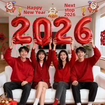 Ръчно държими цифрови числови балони за Нова година 2026 – балон от алуминиево фолио, цифров дизайн, без шарки, без печат на лого