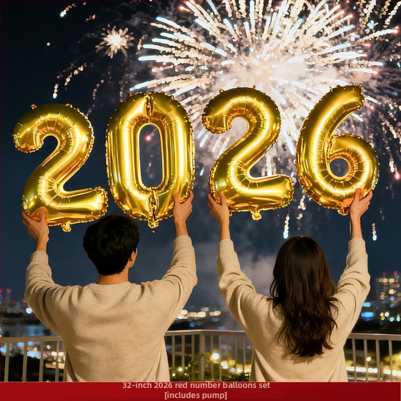 Ръчно държими цифрови числови балони за Нова година 2026 – балон от алуминиево фолио, цифров дизайн, без шарки, без печат на лого