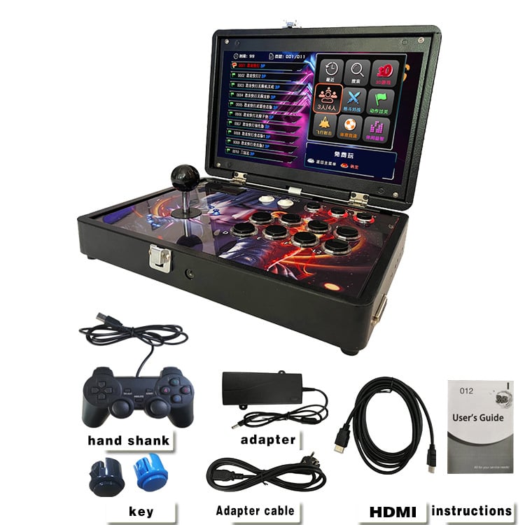 Consolă de jocuri cu ecran HD de 14 inci, arcade dublu, software original de jocuri, OS Linux, stocare 64GB