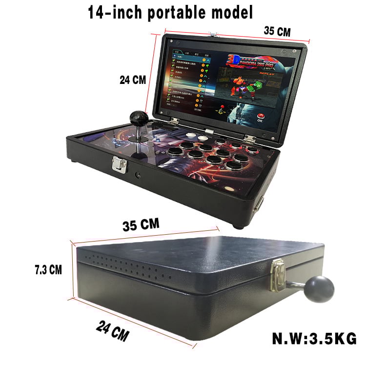 Consolă de jocuri cu ecran HD de 14 inci, arcade dublu, software original de jocuri, OS Linux, stocare 64GB