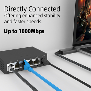 Cablu de rețea USB 3.0 la RJ45 cu carcasă din aliaj de aluminiu și cablu OFC împletit, Gigabit Ethernet (10/100/1000 Mbps), lungimi 2/5/10 m, compatibil cu orice sistem