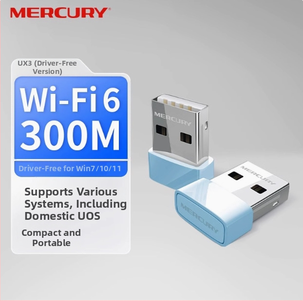 Mercury UX3 USB bezdrôtová sieťová karta s ovládačom, uvedená na trh v roku 2018; Kód produktu Mercury UX3 s ovládačom; balenie Color Box; cezhraničný export k dispozícii
