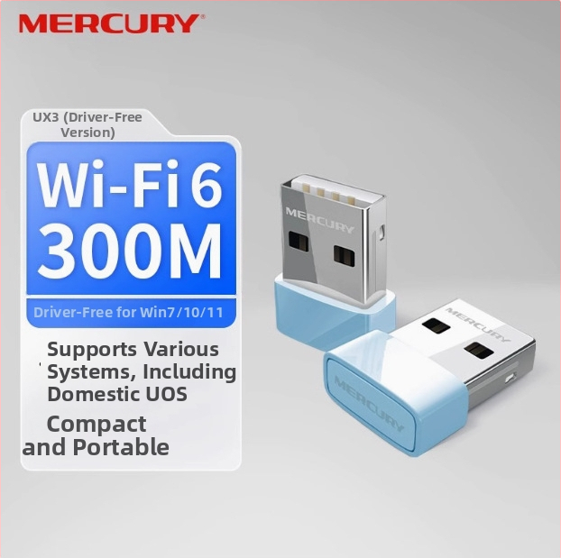 Mercury UX3 USB bezdrôtová sieťová karta s ovládačom, uvedená na trh v roku 2018; Kód produktu Mercury UX3 s ovládačom; balenie Color Box; cezhraničný export k dispozícii