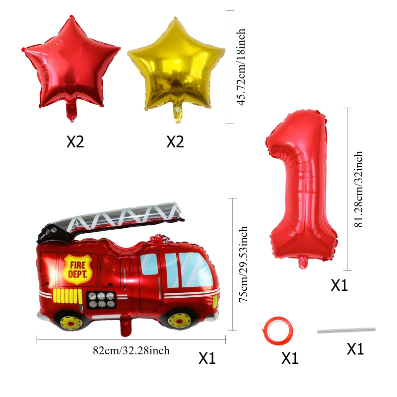 Balon od aluminijske folije u obliku vatrogasnog vozila sa srcem za rođendan; pogodan za zabave, vjenčanja i festivale