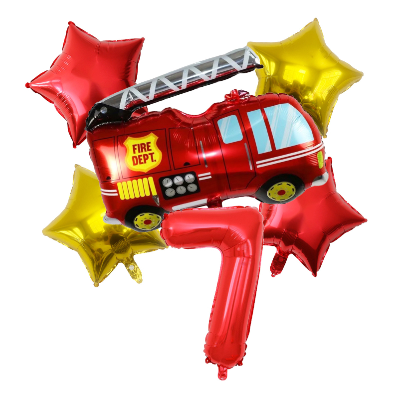 Balon od aluminijske folije u obliku vatrogasnog vozila sa srcem za rođendan; pogodan za zabave, vjenčanja i festivale