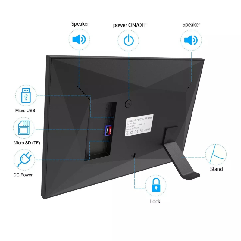 Frameo digitalni okvir za fotografije 10,1 inča, 32 GB pohrane, 800x1280 rezolucija, Wi‑Fi, podrška SD/USB, JPEG/JPG, reprodukcija glazbe i videa