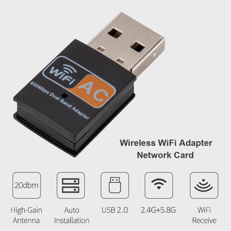 RTL8811CU adaptor USB WiFi pentru desktop și laptop, 600 Mbps, bandă duală 2,4/5 GHz, 802.11g/n