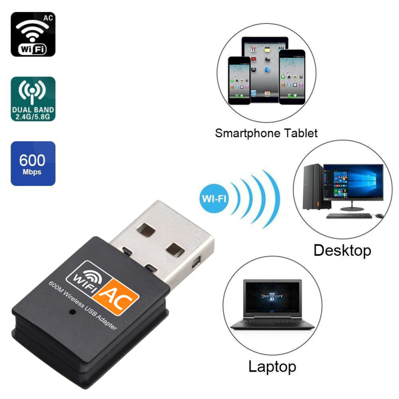 RTL8811CU adaptor USB WiFi pentru desktop și laptop, 600 Mbps, bandă duală 2,4/5 GHz, 802.11g/n