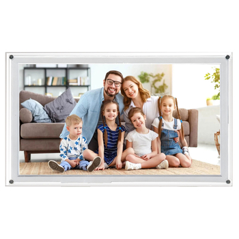 Digitális fotókeret akril/plasztik felépítéssel, USB-meghajtó támogatás, 1024×600 felbontás, 2GB tárhely, zene- és videólejátszás.