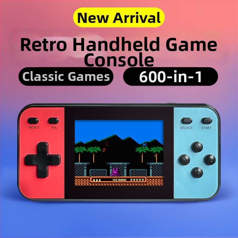 Prenosná herná konzola s 600-in-1 retro puzzle dobrodružstvom, model Q8, vstavaná pamäť, originálny herný softvér, AV výstup