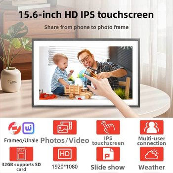 Frameo/Uhale cloud Wi‑Fi digitálny rám, 32GB úložisko, SD/USB podpora, Full HD 1920×1080 displej, bezdrôtový prenos fotografií/videa cez mobilnú aplikáciu, prehrávanie videí