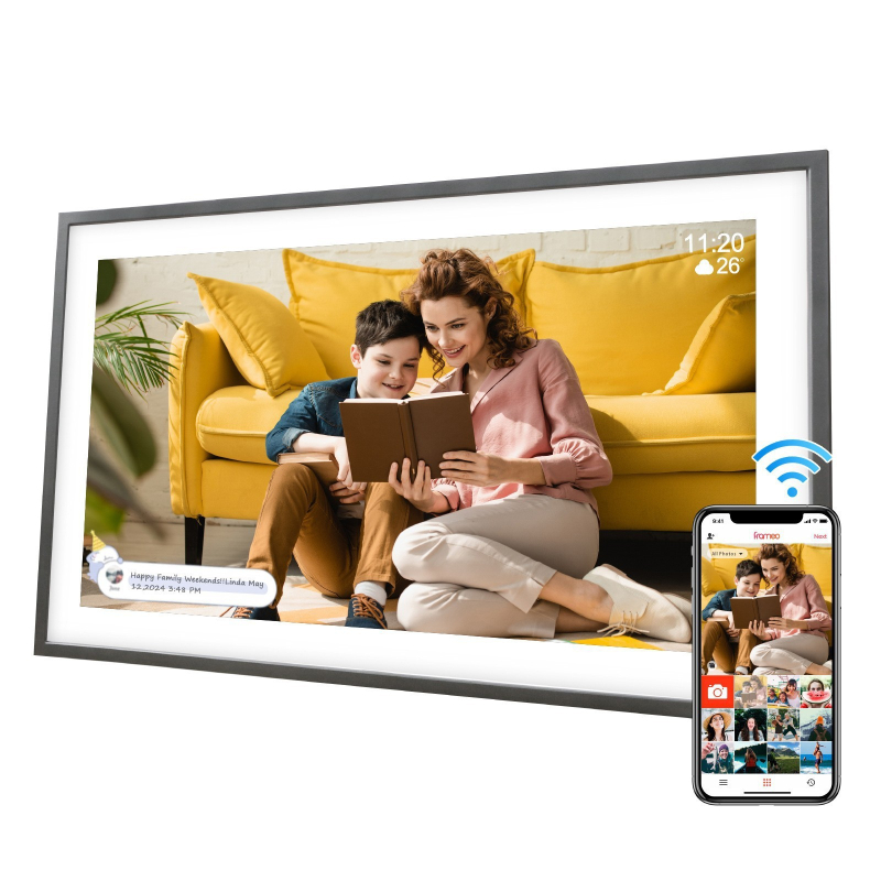 Frameo/Uhale felhőalapú Wi‑Fi digitális képkeret, 32GB tárhely, SD/USB támogatás, Full HD 1920×1080 kijelző, vezeték nélküli fotó/videó átvitel mobilalkalmazáson keresztül, videólejátszás