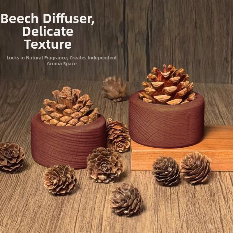 Drveni difuzor s borovom šiškom, bez otvorenog plamena, za stolnu i automobil