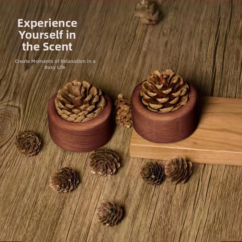 Drveni difuzor s borovom šiškom, bez otvorenog plamena, za stolnu i automobil