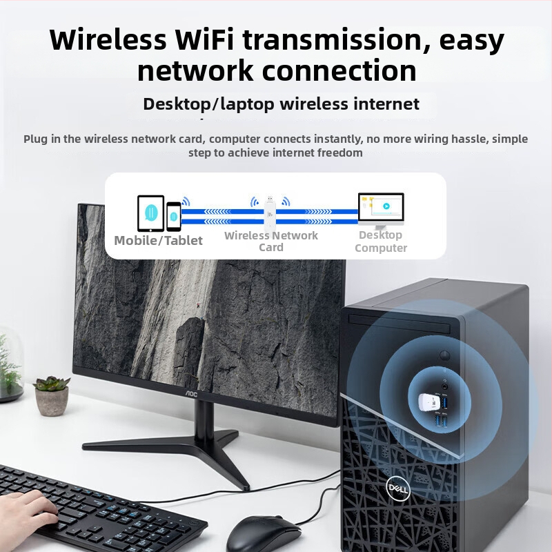 USB bezdrôtová sieťová karta pre notebooky – bez ovládačov, 802.11n, 150 Mbps, 2,4 GHz