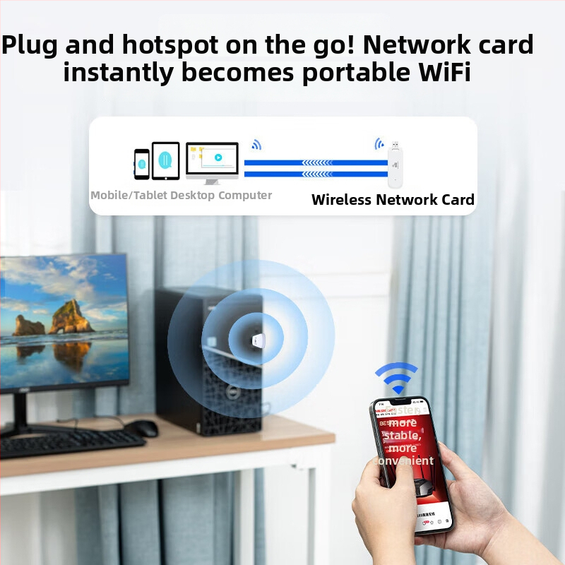 USB bezdrôtová sieťová karta pre notebooky – bez ovládačov, 802.11n, 150 Mbps, 2,4 GHz