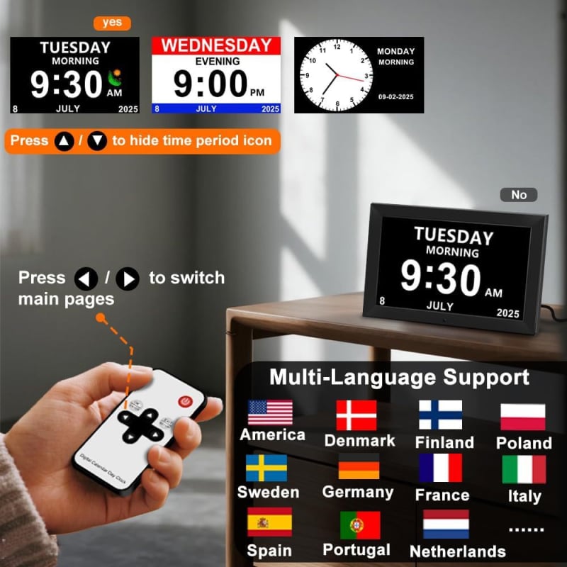 Pametan digitalni sat s HD LCD zaslonom — reprodukcija videa i slika sa SD/USB: rezolucija 1024x600, omjer 16:9, SD/USB podrška, video i glazba, budilica