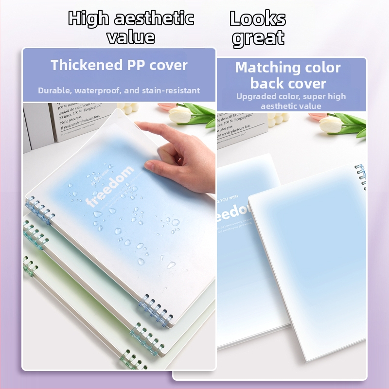 Бележник с пръстеновидно подвързване, PP обложка, хартия Offset двойна, 70 g/m², 100–200 страници