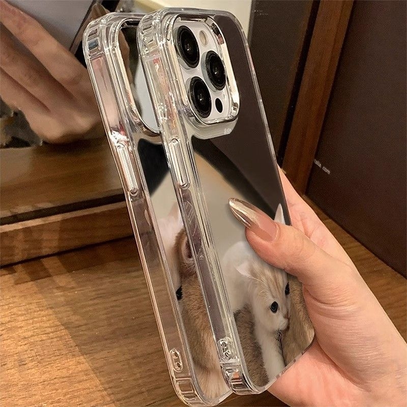 Θήκη iPhone 17 Pro Max με σχέδιο δύο γάτων, καθρέφτης φινίρισμα, σκληρή θήκη, ανθεκτική στην πτώση, δυνατότητα προσαρμογής