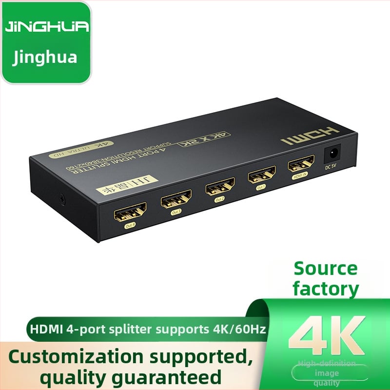 Jinghua HDMI 4-portový splitter, 1 vstup / 4 výstupy, 4K60Hz, model F131, napájanie 3C