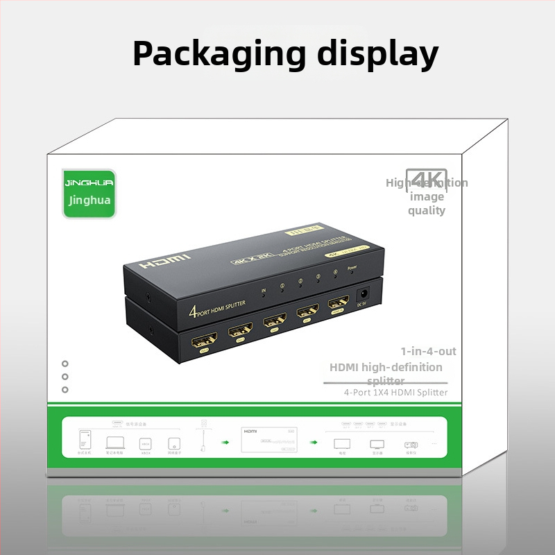 Jinghua HDMI 4-portový splitter, 1 vstup / 4 výstupy, 4K60Hz, model F131, napájanie 3C