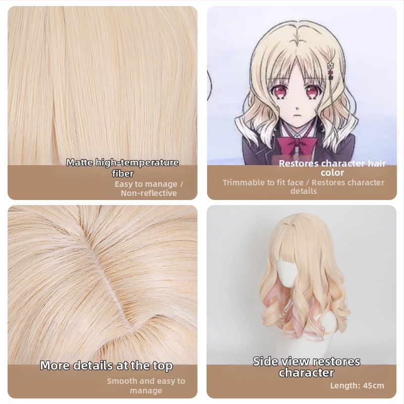 Cardamom cosplay paróka Komori Yui – gradient fürtök Pear Blossom, szimulált fejbőr, magas hőállóságú rostok, festhető és göndöríthető