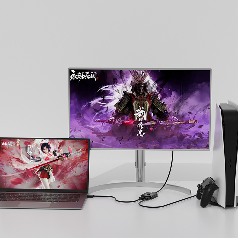 HDMI prekidač/distributer, 4Kx2160, 2 ulaza - 1 izlaz, dvosmjerni, pozlaćeni priključci, aluminijsko kućište, Plug-and-Play, model Hs-002