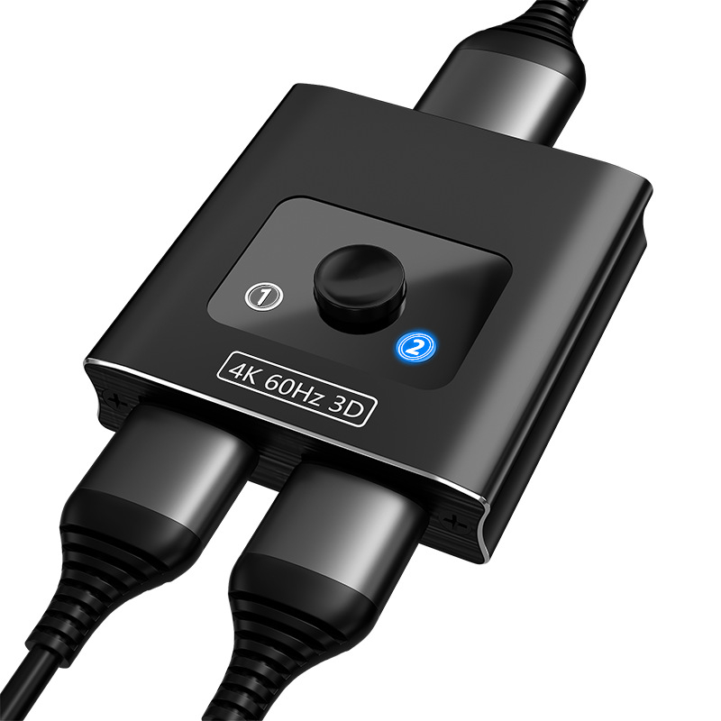 HDMI prekidač/distributer, 4Kx2160, 2 ulaza - 1 izlaz, dvosmjerni, pozlaćeni priključci, aluminijsko kućište, Plug-and-Play, model Hs-002