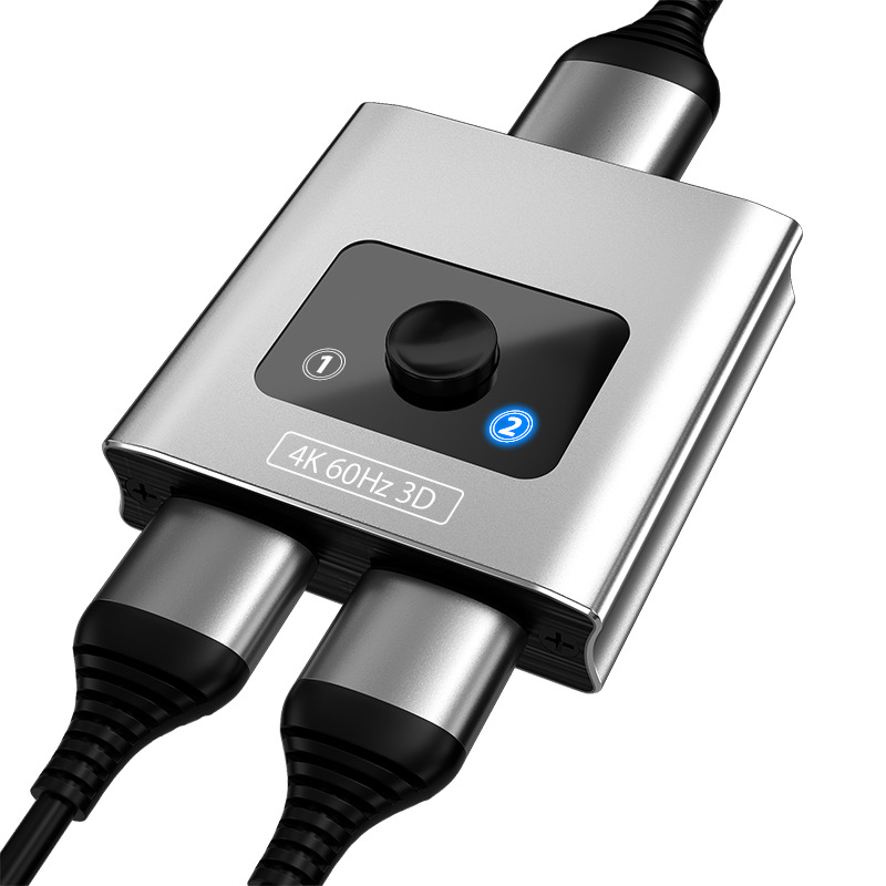 HDMI prekidač/distributer, 4Kx2160, 2 ulaza - 1 izlaz, dvosmjerni, pozlaćeni priključci, aluminijsko kućište, Plug-and-Play, model Hs-002