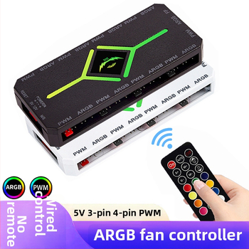ARGB ovládač ventilátorov s bezdrôtovým diaľkovým ovládaním, 5V 3Pin vstup, PWM riadenie, hub pre ARGB ventilátory do skrinky
