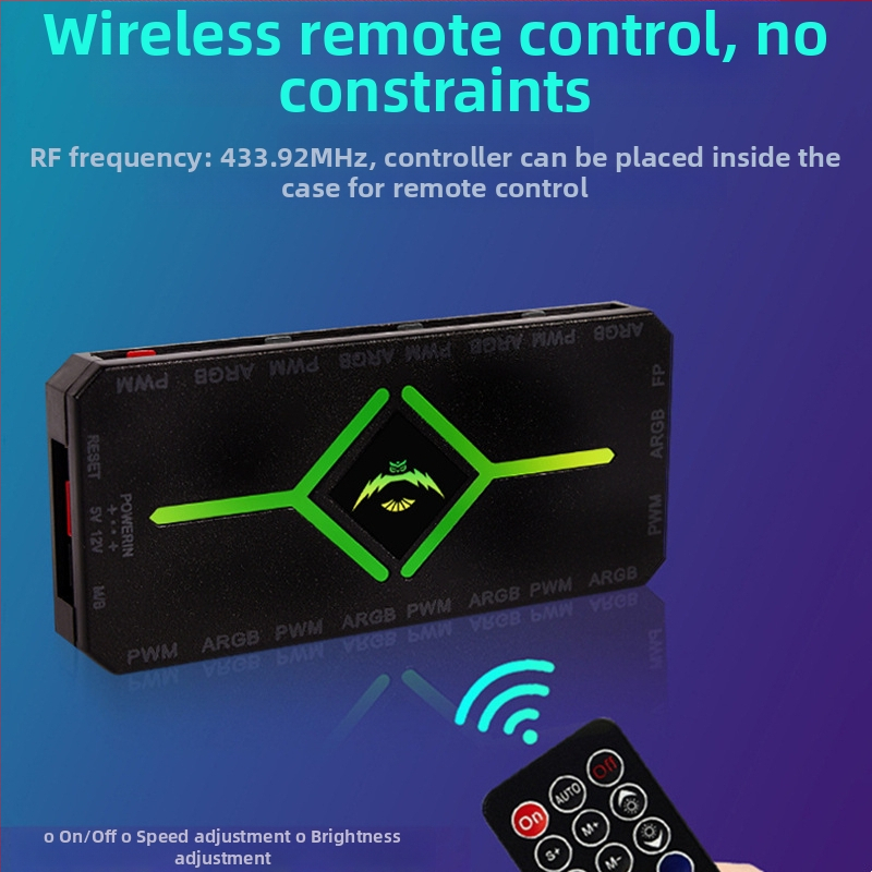 ARGB ovládač ventilátorov s bezdrôtovým diaľkovým ovládaním, 5V 3Pin vstup, PWM riadenie, hub pre ARGB ventilátory do skrinky