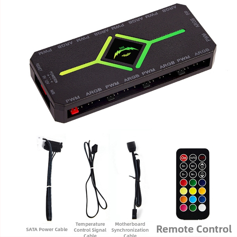 ARGB ovládač ventilátorov s bezdrôtovým diaľkovým ovládaním, 5V 3Pin vstup, PWM riadenie, hub pre ARGB ventilátory do skrinky