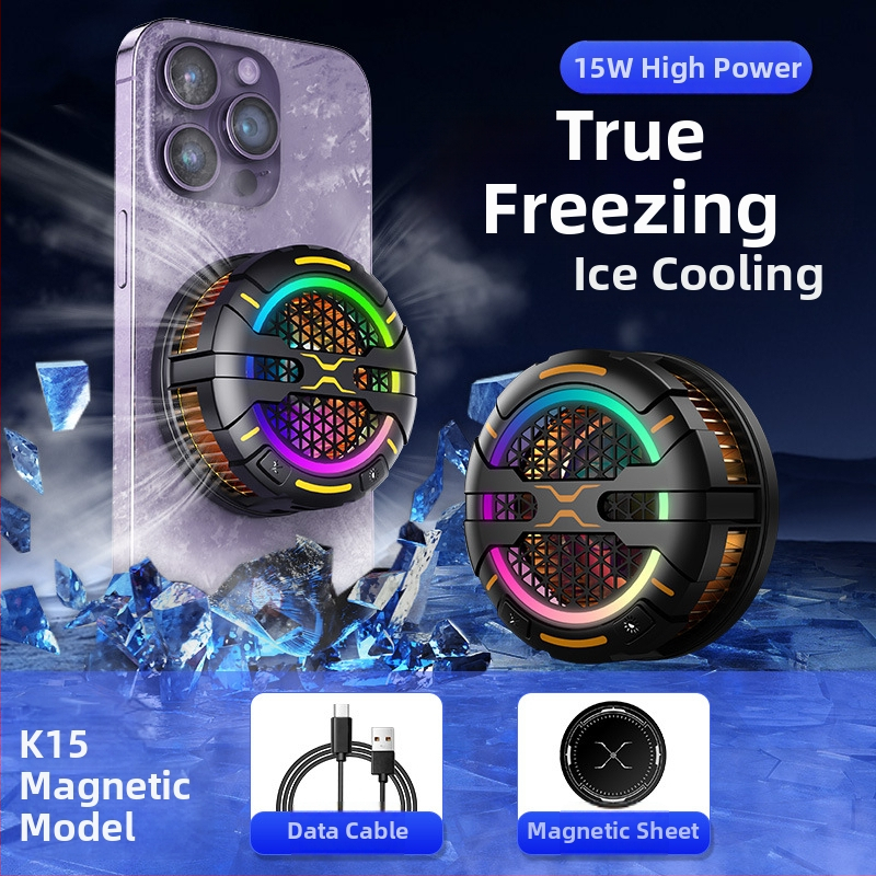 K15 herný magnetický chladič pre telefón a tablet, tri rýchlosti, 15W, ~120 g, USB-C, ABS+PC/alumíniová zliatina