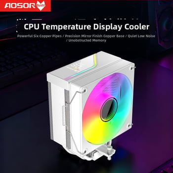 CoolMoon T6 CPU hladnjak s digitalnim prikazom temperature, zračnim hlađenjem, 6 bakrenih cijevi, 800-1800 rpm
