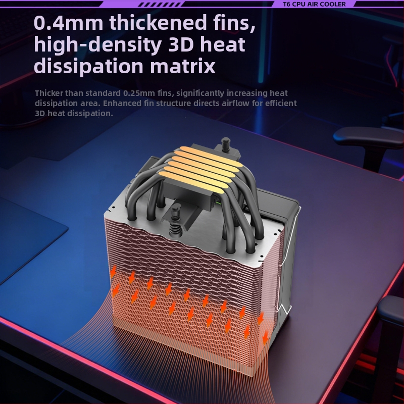 CoolMoon T6 CPU hladnjak s digitalnim prikazom temperature, zračnim hlađenjem, 6 bakrenih cijevi, 800-1800 rpm