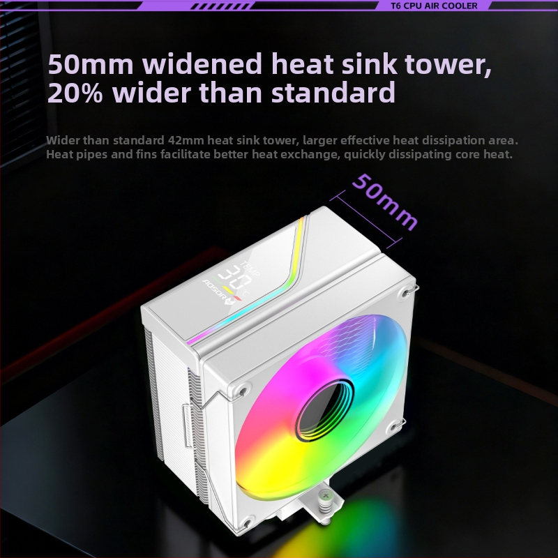 CoolMoon T6 CPU hladnjak s digitalnim prikazom temperature, zračnim hlađenjem, 6 bakrenih cijevi, 800-1800 rpm