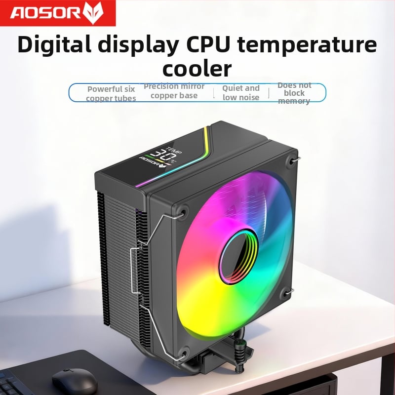 CoolMoon T6 CPU hladnjak s digitalnim prikazom temperature, zračnim hlađenjem, 6 bakrenih cijevi, 800-1800 rpm