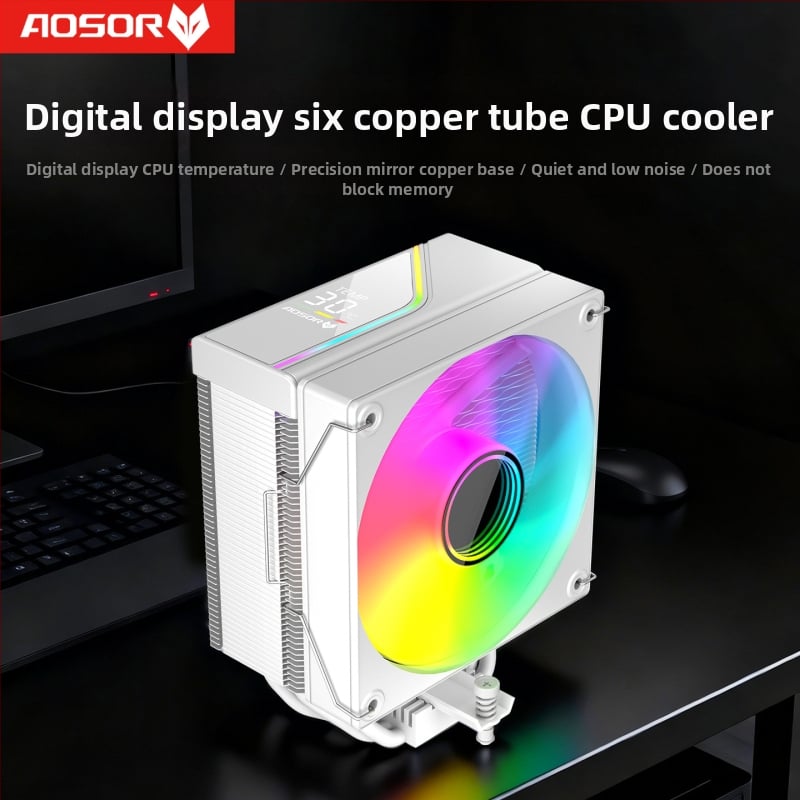 CoolMoon T6 CPU hladnjak s digitalnim prikazom temperature, zračnim hlađenjem, 6 bakrenih cijevi, 800-1800 rpm