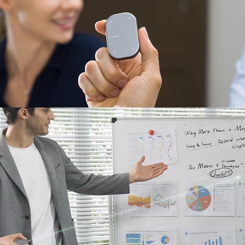 Cheerdots 014: Vzdušná myš s bezdrôtovým nabíjaním, dvojmódový mini Bluetooth diaľkový ovládač s dotykovou plochou, dosah 10 m, USB-C, kompatibilný s Android a iOS