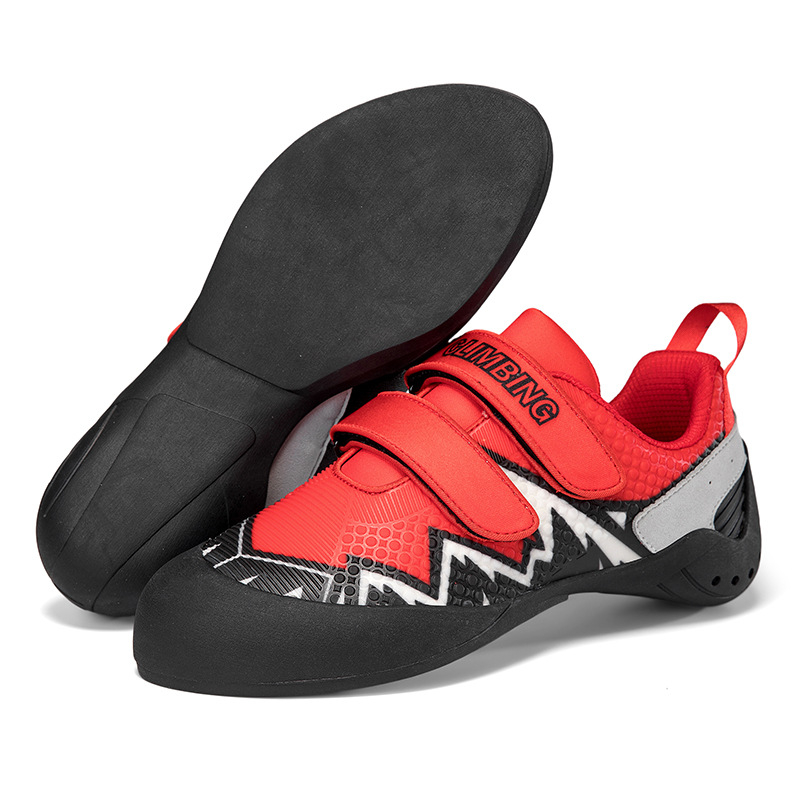 Παπούτσια αναρρίχησης για εσωτερικές διαδρομές — Δροσερό, αναπνέον πάνω μέρος από διχτυωτό ύφασμα; Αντιολισθητική σόλα από καουτσούκ; Κλείσιμο Velcro; Unisex