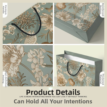 Винтидж подаръчна торба с мотив златни цветя и птици – висококачествен бял картон, печат, персонализируема, класически стил, спецификация 1