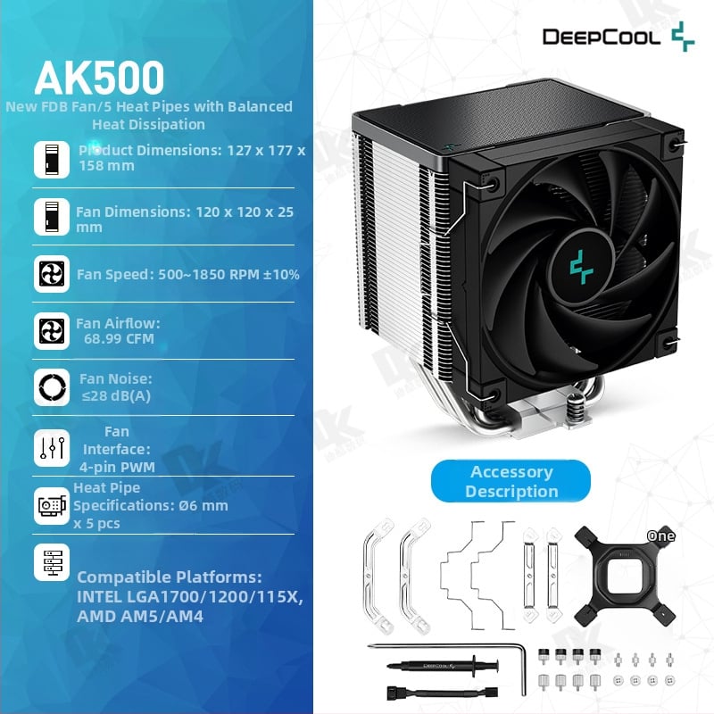 CPU ψύκτης με 4 σωλήνες θερμότητας, υδραυλικό ρουλεμάν, 1800 RPM, θόρυβος 28 dB(A), συγκόλληση χαλκού-αλουμινίου