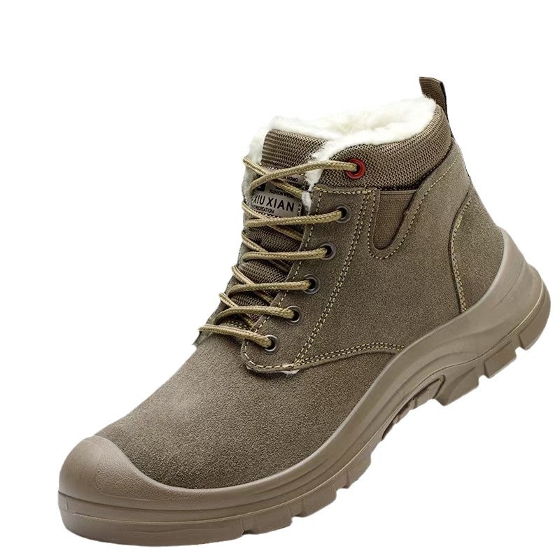 Защитни обувки с метален нос, подплатени с флис, велурова телешка кожа, средно високи, защита от удар и пробив