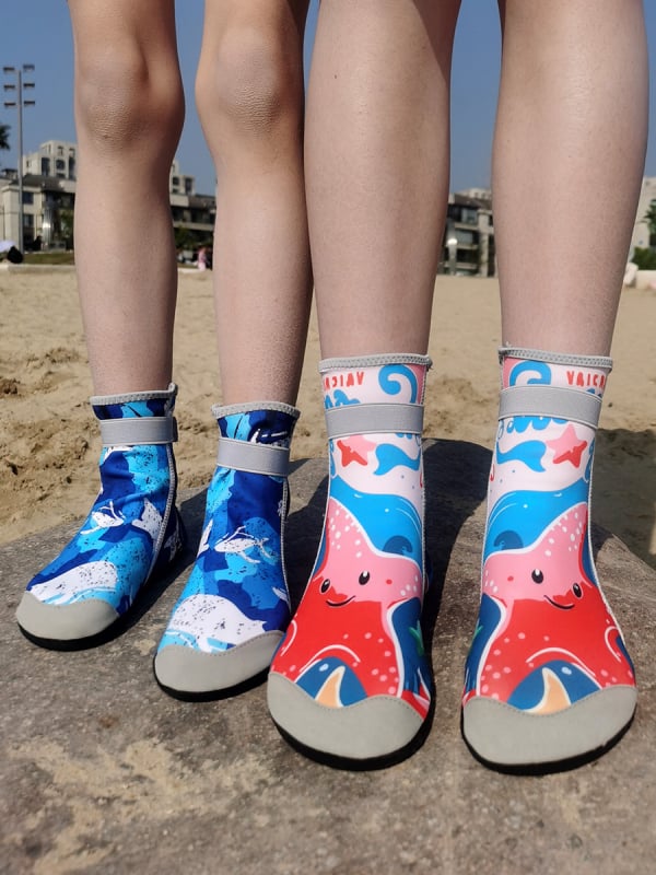 Pantofi de apă înalți pentru copii și adulți, închidere Velcro, talpă antiderapantă, partea superioară din Lycra rezistentă la tăieturi, pentru înot în mare